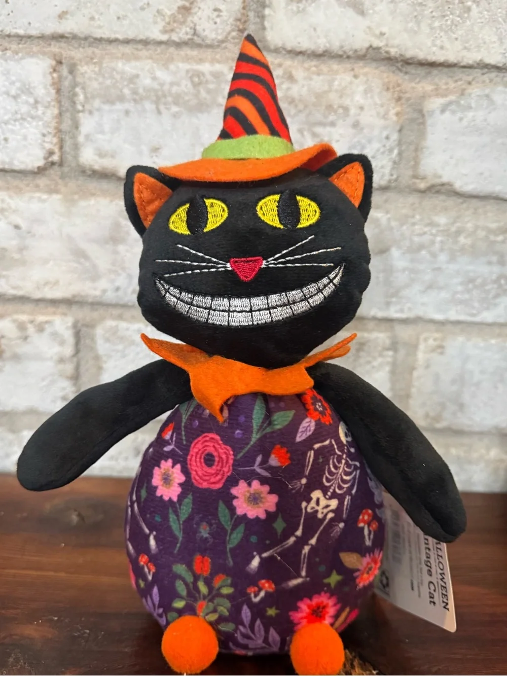 Vintage style Halloween Black Cat Plush Cat Shelf Sitter